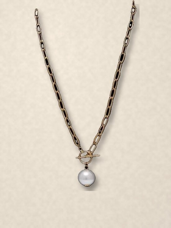 Jewelry - Gold Tone Paperclip Chain Toggle Necklace with Large Faux Pearl Drop, 20 in NWT